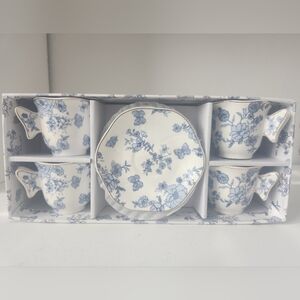 Grace Teaware Fine Porcelain Floral Blue and White Butterfly Tea 8 Piece Set